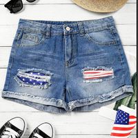 Frau Lässig Täglich Einfacher Stil Amerikanische Flagge Kurze Hose Drucken Jeans main image 3