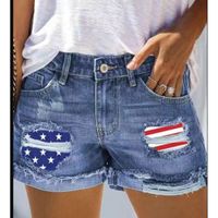 امرأة غير رسمي اليومي أسلوب بسيط العلم الأمريكي السراويل القصيرة طباعة جينز main image 5