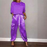 Täglich Frau Einfacher Stil Einfarbig Polyester Hosen-Sets Hosen-Sets main image 5