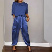 Täglich Frau Einfacher Stil Einfarbig Polyester Hosen-Sets Hosen-Sets main image 3
