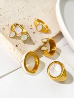 304 Stainless Steel 18K Gold Plated Casual Basic Classic Style Enamel Inlay Round Shell Open Rings Rings main image 7