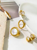 304 Stainless Steel 18K Gold Plated Casual Basic Classic Style Enamel Inlay Round Shell Open Rings Rings main image 8