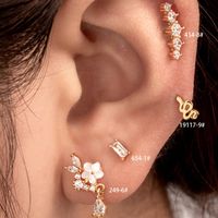 1 Pièce Décontractée À La Française Style Coréen Rond Fleur Serpent Incruster Le Cuivre Zircon Boucles D'oreilles Boucles D'Oreilles main image 1