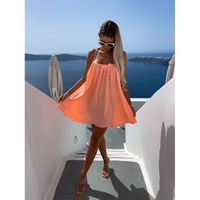 Hawaiian Tropical Simple Style Solid Color Short Dresses Polyester Strap Dress Above Knee Dresses main image 4