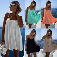 Hawaiian Tropical Simple Style Solid Color Short Dresses Polyester Strap Dress Above Knee Dresses main image 1