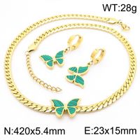 Titanium Steel 18K Gold Plated Elegant Lady Butterfly Bracelets Earrings Necklace sku image 11