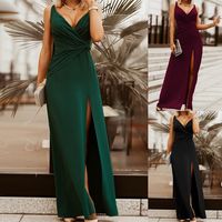 Women's Sheath Dress Slit Dress Sexy Simple Style V Neck Sleeveless Solid Color Maxi Long Dress Holiday Banquet main image 5