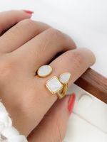 304 Stainless Steel 18K Gold Plated Casual Basic Classic Style Enamel Inlay Round Shell Open Rings Rings sku image 3