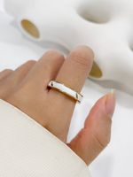 304 Stainless Steel 18K Gold Plated Casual Basic Classic Style Enamel Inlay Round Shell Open Rings Rings sku image 4