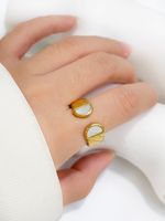 304 Stainless Steel 18K Gold Plated Casual Basic Classic Style Enamel Inlay Round Shell Open Rings Rings sku image 1