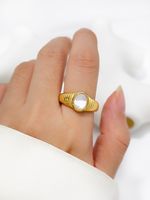 304 Stainless Steel 18K Gold Plated Casual Basic Classic Style Enamel Inlay Round Shell Open Rings Rings sku image 2