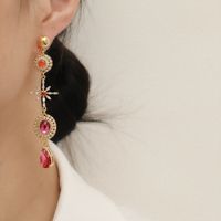 1 Pair Simple Style Classic Style Color Block Plating Inlay Copper Rhinestones 18K Gold Plated Drop Earrings main image 2