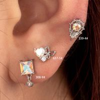 1 Piece IG Style French Style Simple Style Geometric Heart Shape Butterfly Hollow Out Inlay Copper Zircon Drop Earrings Ear Studs main image 1
