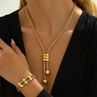 Copper 14K Gold Plated Retro Solid Color Jewelry Set main image 3