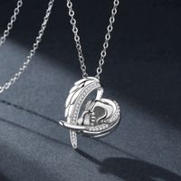 Wholesale Elegant Modern Style Heart Shape Copper Asymmetrical Metal Inlay Gold Plated Silver Plated Zircon Pendant Necklace main image 3