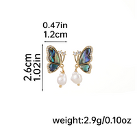 1 Pair Elegant Sweet Butterfly Inlay Freshwater Pearl Shell Copper Shell Zircon 18K Gold Plated Drop Earrings main image 2