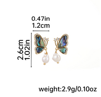 1 Paire Élégant Sucré Papillon Incruster Perle D'eau Douce Coquille Le Cuivre Coquille Zircon Plaqué Or 18K Boucles D'oreilles main image 2