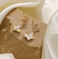 1 Pair Elegant Sweet Butterfly Inlay Freshwater Pearl Shell Copper Shell Zircon 18K Gold Plated Drop Earrings sku image 1