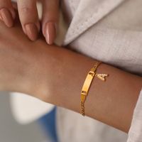 304 Stainless Steel 18K Gold Plated Sweet Shiny Inlay Letter Zircon Bracelets main image 5