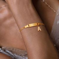 304 Stainless Steel 18K Gold Plated Sweet Shiny Inlay Letter Zircon Bracelets main image 3