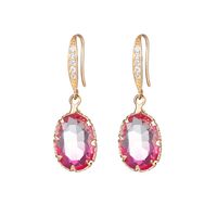 1 Pair Lady Oval Inlay Copper Zircon Drop Earrings sku image 2