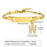 304 Stainless Steel 18K Gold Plated Sweet Shiny Inlay Letter Zircon Bracelets sku image 23