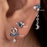 1 Piece Casual French Style Korean Style Moon Heart Shape Crown Chain Inlay Copper Zircon Drop Earrings Ear Studs main image 1