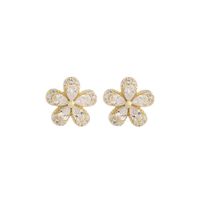 1 Pair Lady Classic Style Solid Color Flower Plating Inlay Sterling Silver Zircon 14K Gold Plated Ear Studs main image 6