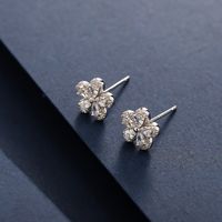 1 Pair Lady Classic Style Solid Color Flower Plating Inlay Sterling Silver Zircon 14K Gold Plated Ear Studs main image 2