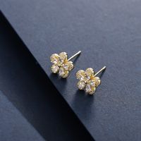 1 Pair Lady Classic Style Solid Color Flower Plating Inlay Sterling Silver Zircon 14K Gold Plated Ear Studs main image 3