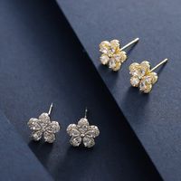 1 Pair Lady Classic Style Solid Color Flower Plating Inlay Sterling Silver Zircon 14K Gold Plated Ear Studs main image 1