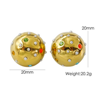1 Pair Simple Style Round Inlay 304 Stainless Steel Pearl Zircon 14K Gold Plated Ear Studs sku image 1