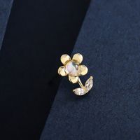 1 Pair Simple Style Korean Style Sunflower Plating Inlay Sterling Silver Zircon 14K Gold Plated Ear Studs main image 5