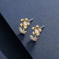 1 Pair Simple Style Korean Style Sunflower Plating Inlay Sterling Silver Zircon 14K Gold Plated Ear Studs main image 3