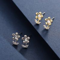 1 Pair Simple Style Korean Style Sunflower Plating Inlay Sterling Silver Zircon 14K Gold Plated Ear Studs main image 1