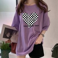 Women's T-shirt Short Sleeve T-Shirts Printing Casual Letter Heart Shape Checkered main image 3
