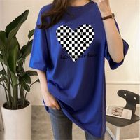 Women's T-shirt Short Sleeve T-Shirts Printing Casual Letter Heart Shape Checkered main image 5