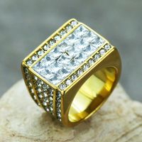 Casual Modern Style Geometric Titanium Steel Inlay Rhinestones Zircon 18K Gold Plated Men's Rings main image 4