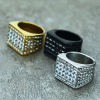 Casual Modern Style Geometric Titanium Steel Inlay Rhinestones Zircon 18K Gold Plated Men's Rings main image 7