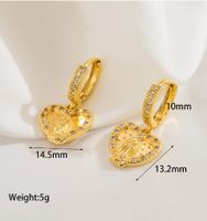 1 Pair Classical Vintage Style Luxurious Human Heart Shape Solid Color Inlay Copper Zircon 18K Gold Plated Drop Earrings main image 2