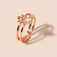 Wholesale Elegant Princess Heart Shape Crown Carrot Copper Plating Inlay Rose Gold Plated Zircon Open Rings main image 6
