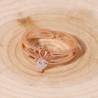 Wholesale Elegant Princess Heart Shape Crown Carrot Copper Plating Inlay Rose Gold Plated Zircon Open Rings main image 3