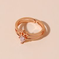 Wholesale Elegant Princess Heart Shape Crown Carrot Copper Plating Inlay Rose Gold Plated Zircon Open Rings main image 7
