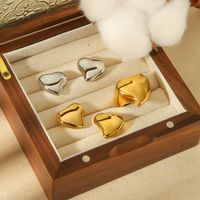 304 Stainless Steel 18K Gold Plated Cute Simple Style Polishing Heart Shape Rings Earrings main image 7