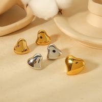 304 Stainless Steel 18K Gold Plated Cute Simple Style Polishing Heart Shape Rings Earrings main image 5