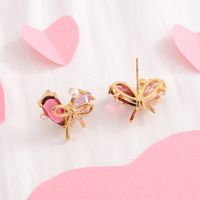 1 Pair Simple Style Classic Style Heart Shape Bow Knot Plating Inlay Copper Zircon 18K Gold Plated Ear Studs main image 5
