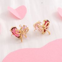 1 Pair Simple Style Classic Style Heart Shape Bow Knot Plating Inlay Copper Zircon 18K Gold Plated Ear Studs main image 4