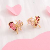 1 Pair Simple Style Classic Style Heart Shape Bow Knot Plating Inlay Copper Zircon 18K Gold Plated Ear Studs main image 2