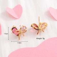 1 Pair Simple Style Classic Style Heart Shape Bow Knot Plating Inlay Copper Zircon 18K Gold Plated Ear Studs sku image 1