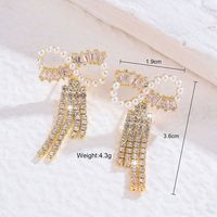 1 Pair Shiny Bow Knot Plating Inlay Copper Artificial Pearls Zircon 18K Gold Plated Drop Earrings sku image 1